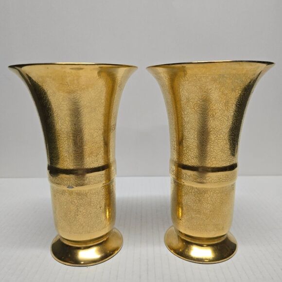 Vintage Pickard 24K Gold Encrusted Vase with Roses and Daises Green Interior 853 - Picture 9 of 9